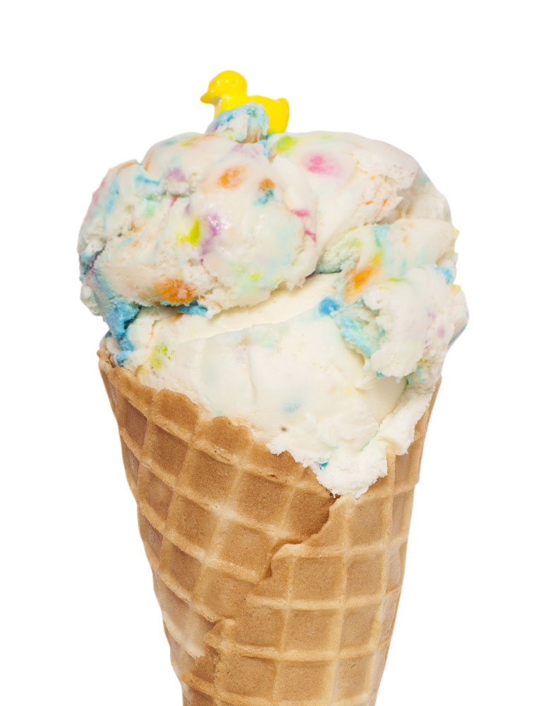 Ice cream cone with Birthday Cake flavour ice cream
