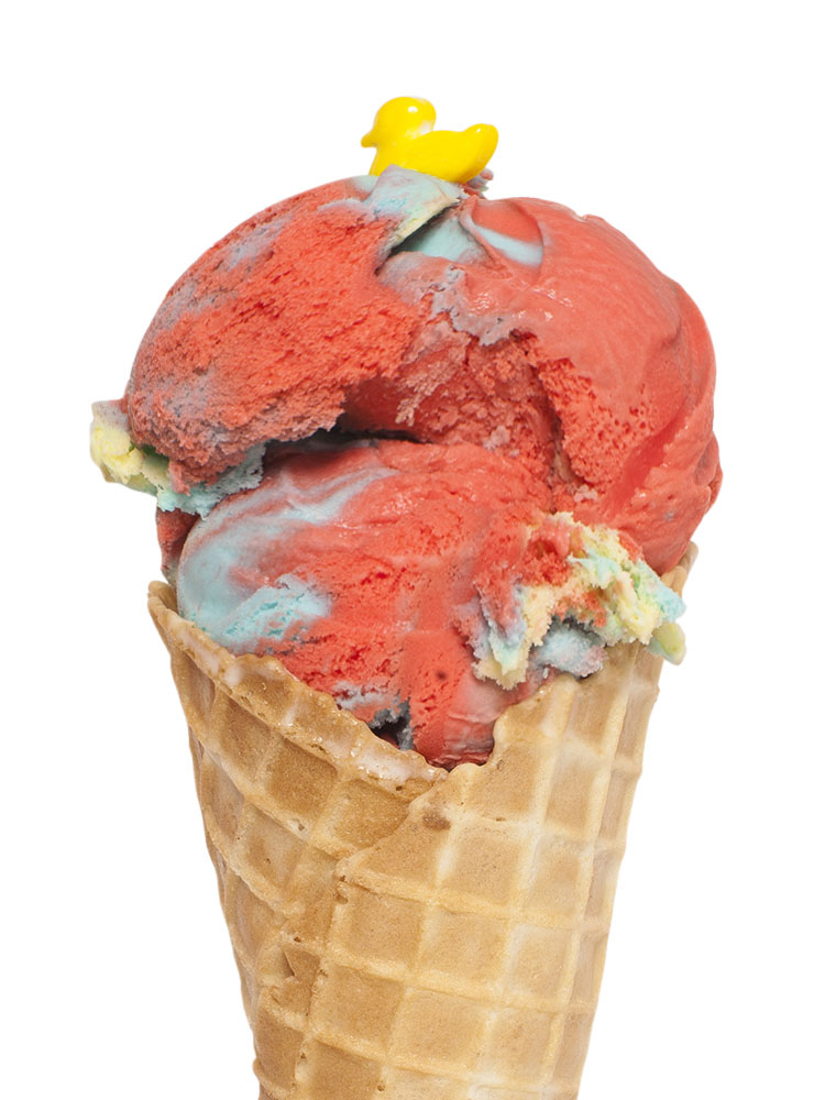 Ice cream cone with Captain Cyclone flavour ice cream