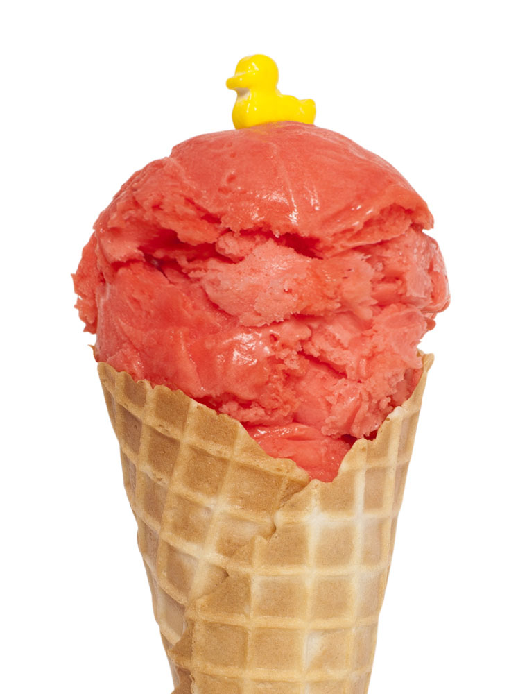 Ice cream cone with Strawberry Sorbet flavour ice cream