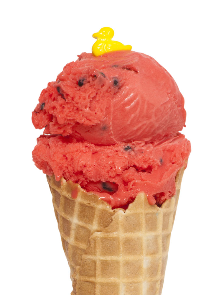 Ice cream cone with Watermellon Sorbet flavour ice cream